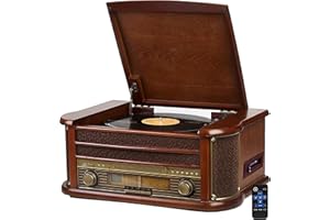 CYBERLUX Nostalgie Holz Musikanlage | Kompaktanlage | Bluetooth | Kassettendeck | Retro Stereoanlage | CD MP3 Player USB | Fernbedienung | Plattenspieler | Radio | MP3-Encoding: Aufnahmefunktion | AUX IN