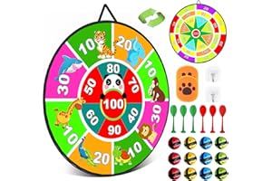 ANDIMEI Gioco Freccette Bambini 66cm - Bersaglio Freccette Pieghevole Doppia Faccia Freccette con Motivi di Animali e Numeri, Giochi per Freccette con 12 Sfere 6 Freccette 2 Jeu Catch Ball 2 Ganci