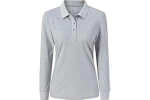 AjezMax Damen Poloshirt Baumwolle Golf Wintershirt Langarm Oberteile Sports Training Polo mit Kragen