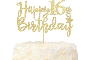 LOVENJOY Decoration Gateau Anniversaire 16 Ans Doré Glitter Cake Topper Happy 16th Birthday Deco Gateau Pour Décoration 16e Fête D'anniversaire