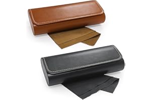 Feruchun 2 Stück Brillenetui Leder con Brillenputztuch,Brillen Etui für Damen Herren,Tragbares Brillenetui,Leicht zu Reinigen