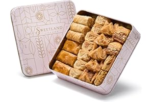 SWEET LAND Sweetland Vegan Baklava Selection - 500 g | Handmade in London | Traditional Lebanese Baklava | Ramadan Birthday, & Eid Present | Mixed Selection Tray with Pistachio, Almond & Cashew Nuts | Gift Box
