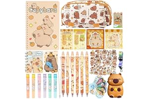 Zadoreck Papeterie Cadeau,28 Pièces Capybara Ensemble Complet de Fournitures Scolaires Kawaii Capybara Trousse-Idée Cadeau pour Fille Garçon 4-15 Ans, Anniversaire, Noël & Fêtes