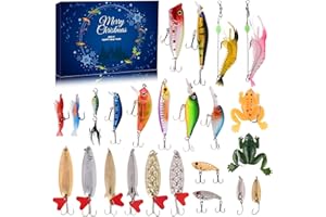 VTYEPOU Advent Calendar Fishing Christmas Countdown - 24 Days Fishing Lures Set for Fisher Adult Men Teen Boys - 2024 Xmas Surprise Gift