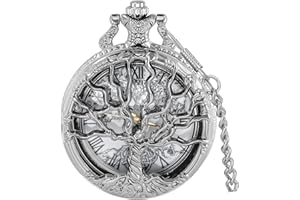 Tiong Pocket Watch Hollow Tree of Life Design Roman/Arabic Numerals Quartz Pocket Watches with Chain Pendant for Men Women