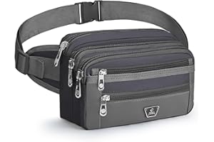 Xoolkly Bum Bag Waist Fanny Pack 7 Zip Pockets Bumbags for Men Women Waist Bag with Adjustable Belt for Sport Running Cycling Camping Hiking Travel, Grey