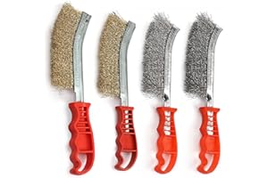 MOPUBZO 4 Pezzi Spazzola Acciaio con manico, Acciaio Inox + Acciaio al Carbonio + Ottone, Spazzola Ferro per La Pulizia di Vernice, Grasso Sporco, Ruggine, Sporco, Polvere