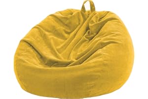 Nobildonna Funda para silla de puf (sin relleno) para niños y adultos. Puf extragrande de 300 L, almacenamiento de animales de peluche, pana suave de (amarillo profundo, grande solamente)