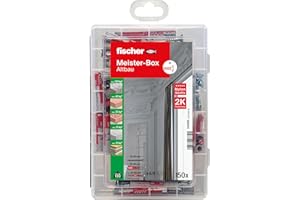 fischer Meister-Box DuoPower krótki/długi + śruba, wstępnie posortowane pudełko z kołkami rozporowymi i śrubami DuoPower, uniwersalny zestaw do wielu materiałów budowlanych i mocowań