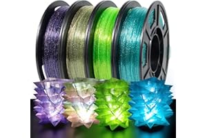 IEMAI Filamento PETG de 1,75 mm, filamento de purpurina PETG, filamento de impresora 3D translúcido PETG, 250 gx4 PETG Filamento verde/azul/azul y morado/arco iris, filamento 1,75 PETG Glitter