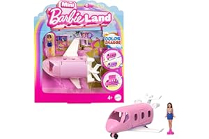 Barbie Mini BarbieLand Doll & Toy Vehicle Set, 1.5-inch Barbie Doll & Dreamplane with Working Doors & Color-Change, HYF40