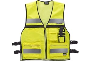 Work Team Chaleco de Alta Visibilidad con ajustes Laterales, Multibolsillos, Dos Cintas Reflectantes. Hombre