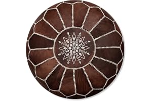 Poufs & Pillows: Premium Handgjord Läderpuff – Handgjord, Levererad Fylld – Ottoman, Fotpall, Golvkudde (Trä