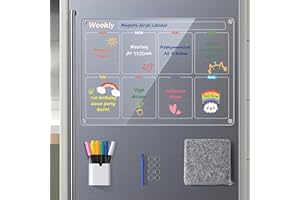 BAILKIND Colorful Weekly Planner Fridge Calendar, Magnetic Acrylic Calendar for Fridge, Clear Calendar Planner Dry Erase Board Set for Refrigerator/Glass/Kitchen/Office, 6 Markers (17"x12") 2024