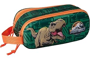 safta Jurassic World 3D - Trousse Double 3D, Trousse pour Enfant, idéale pour Les Enfants d'âge Scolaire, Confortable et Polyvalente, qualité et résistance, 21 x 6 x 8 cm, Vert foncé, M, Décontracté