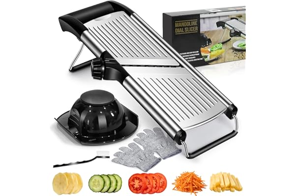 MASTERTOP Mandoline Réglable en Acier Inoxydable avec Lame Tranchante Intégrée, Coupe-Légumes Multifonctionnelle, Trancheuse Manuelle de Cuisine pour Fruits Aliments