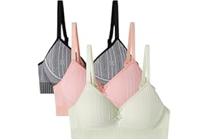 Anntry Teen Girls Cotton Bras Breathable Underwear Wire Free Sports Bra with Adjustable Straps Training Bralette for Women Girls (Pack of 3)