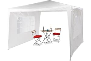 relaxdays Carpa de jardín, 3x3 m, Dos Paredes Laterales, Marco de Metal, con Ventanas, para Eventos, 1 Ud., Blanco