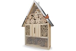 Wildlife Friend I Hotel A Insectes XL avec Toit Métallique - Bois Non Traité, Maison pour Abeilles, Papillons - Hôtels à Insectes avec Aide à La Nidification - Hotel Insecte Extérieur.