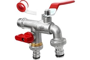 SHYNE 3/4'' Pouce (20/27) Robinet d'eau en Laiton Double de Qualité Supérieure, Résistant à la Rouille et au Gel + 2X Raccords de Tuyau Gratuits + Ebook | Pour Jardin, Machine à Laver, Baril de Pluie