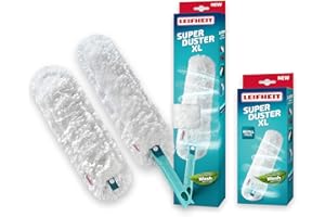 Leifheit SUPERDUSTER XL avec housse de rechange, plumeau lavable avec housse en microfibre à 360 degrés, plumeau dépoussiérant compatible avec le Click-System, laver au lieu de jeter