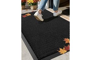 COLOR&GEOMETRY High Stretch Elastic Silk Doormat, Front Door Mat Outside Entrance, Outdoor Door Mat for Patio,Quick-Dry & Heavy-Duty, Non-Slip Rubber Doormat, 43x76cm Black