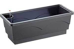 POÉTIC Emsa Blumenkasten für den Balkon, Selbstbewässerungssystem, Länge 50 cm, Anthrazit, Lago, 505101
