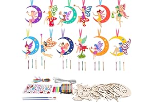 Partideal 12 Stück Fee Windspiel Bastelset Kinder,70 Stück Windspiel Basteln Kinder Set Holz Klangspiel Basteln Kinder Fee Basteln DIY Doppelseitig Holz zum Bemalen für Mädchen Junge