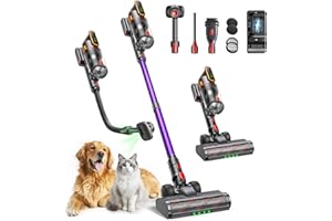 ‎FIEETY Fieety Akku Staubsauger 600W/50kPa/65Min, Staubsauger Kabellos mit Tierpflegebürste, 1M Schlauch, Wandladestation, 8-Schicht-Filtration Aromatherapie Ultraleise für Tierhaare, Teppich, Hartböden, Auto