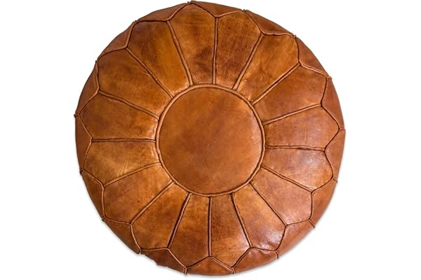 See the Good Premium XL läderpuff - handgjord - levereras fylld - ottoman, fotpall, golvkudde (cognacbrun)