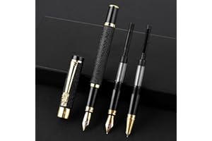 cobee® Set di penne stilografiche in metallo con 3 diversi pennini, penna stilografica di lusso con punta media extra fine, pennino piegato, finitura satinata, penna business per uomini e donne (nero)
