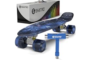 Skatro Mini Cruiser Skateboard. 22x6inch Retro Style Plastic Board Comes Complete