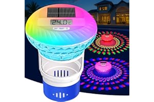 KingSom Distributeur de Chlore Flottant avec Thermomètre,écran Numérique Diffuseur Chlore Piscine avec Lumière Solaire,Contrôle par Bouton Flotteur Chlore Piscine,Libération Réglable Doseur Flotteur