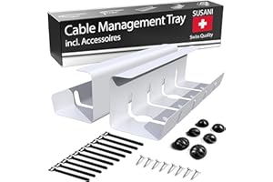 SUSANI Kabelkanal Schreibtisch–Kabelkanal Weiß [2er Set] Extra lang – 42x12x11 [cm]– Kabelmanagement Schreibtisch für Organisation und Ordnung am Arbeitsplatz–Inkl. Zubehör