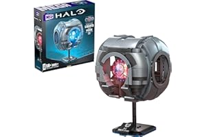 MEGA BLOKS Mega Halo – Réplique de Jouet de Construction, 343 Guilty Spark avec 609 pièces, lumières et Sons, Ensemble de Construction et de présentation pour collectionneurs, idées Cadeaux pour Adultes