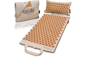 Glanzstück Berlin® Acupressure Mat Set Premium, Beginner Suitable, Made of Linen, Neck and Back Pain Relief, with Pillow (Heat Function) & Bag, Sustainable