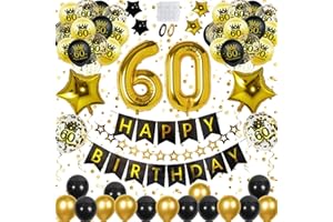 BAXING 60 Geburtstag Mann Deko,Schwarzes Gold Luftballons 60. geburtstag mann/frau mit Geburtstagsdeko 60 Happy Birthday Banner,60 Geburtstag Deko,Gold Konfetti luftballons für 60 Geburtstag Dekoration