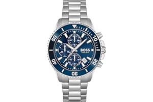 BOSS Herren 45mm Chronograph Quarz Uhr Admiral Kollektion mit Edelstahl-, Silikon- oder Ocean-Plastic-Gewebearmband, Datumsfunktion und 3 Sub-Dials
