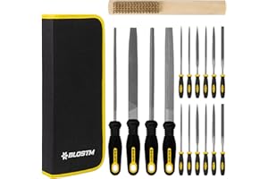 BLOSTM Set di Lime e Raspa per Legno - 17 Pezzi di 4 lime per Metallo Grandi e 12 Lime per aghi con Valigetta Degli Attrezzi Compatta e Spazzola - Set Lime Ferro, Lima da Legno, Vetro e Plastica