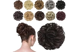 ‎FESHFEN FESHFEN Haarteil Mit Gummiband, Dutt Haarteil Haargummi Mit Haaren Gelockt Haardutt Synthetisch Haar Haarverlängerung Pferdeschwanz Haarteile für Damen Mädchen, Mittelbraun 38g