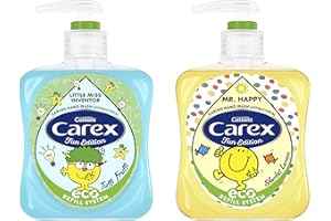 KINGDOM SUPPLIES Carex Antibacterial Hand Wash Fun Edition 2 x 250ml Caring - Little Miss Inventor (Tutti Frutti) and Mr Happy (Sherbet Lemon) Bathroom, Kitchen or Office Set