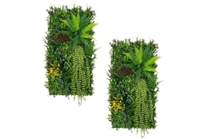 MONSTER SHOP 2x Panneau Mural Végétal Artificiel 50cm x 100 cm Alina Feuillage Fleur Verdure Carreau Intérieur Extérieur Résistant Aux Intempéries & UV Privée Décor Jardin Maison Fermoirs Fixations INCLUSES