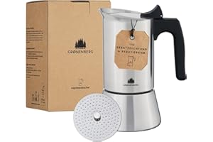 ‎GROENENBERG Groenenberg Espressokocher Induktion + Reduziersieb I Edelstahl Mokkakanne 4 oder 6 Tassen Espresso I Espressokanne inkl. Ersatzdichtung