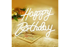 BringLuck2U Happy Birthday Letrero de neón, luz de neón LED blanca cálida, decoración de pared para el hogar, dormitorio, Bar, Club, decoración de fiesta de cumpleaños con USB, regalo de cumpleaños