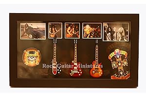 ROCK GUITAR MINIATURES RGM8853 Slash Miniature Guitar Collection includes three mounted replica Slash miniature guitars bass drum in a shadowbox frame. A delightful gift for any Slash fan
