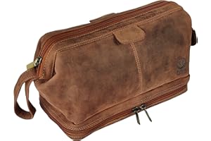 RUSTIC TOWN Mens Leather Wash Bag - Handcrafted Toiletry Bag for All Your Travel Toiletries
