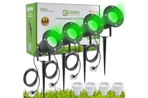 OMSEN Spots de Jardin avec Piquet GU10 7W, Lumière Verte, Aluminium Solide, Étanche IP67, Ampoules Remplaçables, Spot à Piquer LED Extérieur pour Jardin, Cour, Arbre, Pelouse, Plantes, Lot de 4