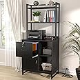 Homieasy Vertical Filing Cabinet with Lock & Charging Station, Large Drawer Wood File Cabinet with Bookshelf, Printer Stand with Open Storage Shelf, fits Letter Size for Home Office, Black