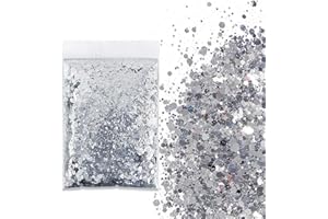 SHUOHONG 100g Glitter, Bene Brillantini Viso, 3 Taglie Miste Brillantini Unghie, Lucido Paillettes, Brillantini per Capelli, Glitter Corpo per Musica, Feste, Trucco del Festival (Argento Lampo)