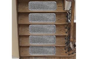 emmahome Soft Shaggy Carpet Stair Treads NON-SLIP MACHINE WASHABLE Mats/Rugs, Indoor 22x67cm, 30mm Thickness and 100% Increased Yarn (Grey, 13)